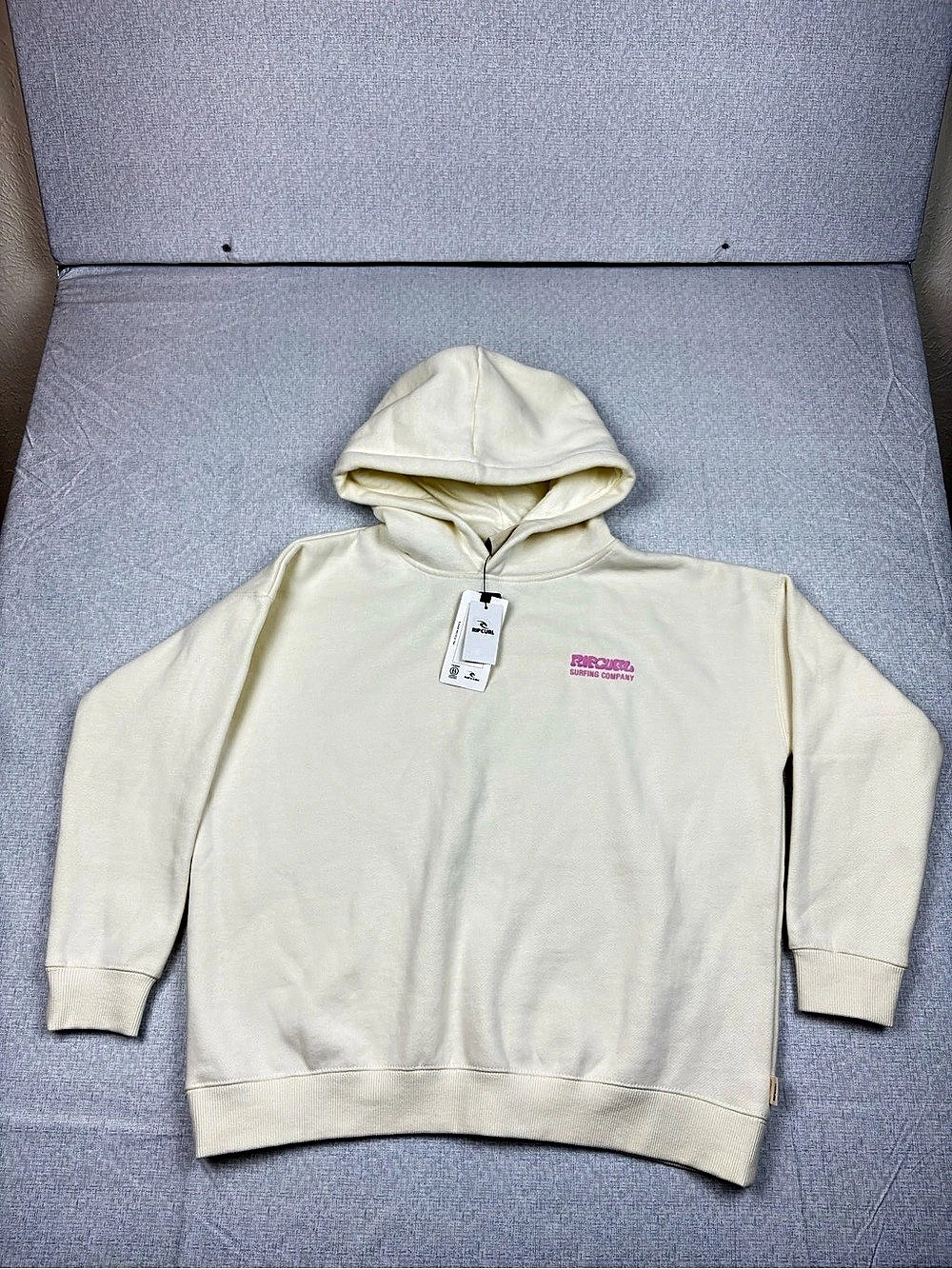 Rip Curl Surf Puff Heritage Hood Graphic Hoodie Cream & Pink Girls 12 NWT